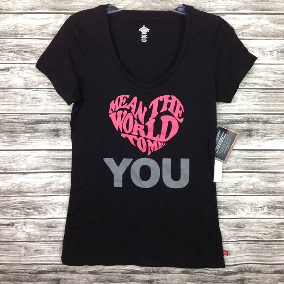 Dickies Girl You Mean The World Black Tee Juniors Size M Medium V-Neck T-Shirt - Picture 1 of 2
